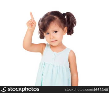 Little girl asking for speak isolated on a white background