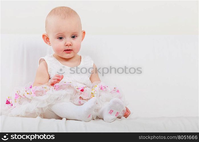 Little girl child portrait. Happy childhood. Lovely little child girl in princess fairy dress. Portrait of cute sweet adorable baby ballerina.