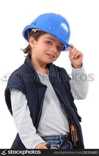 Little girl dressed as construction worker