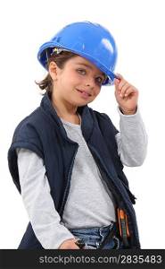 Little girl dressed as construction worker