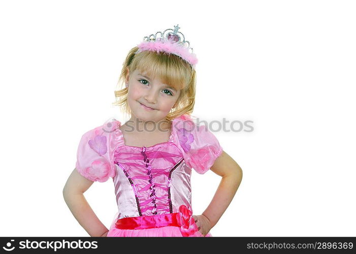 Little girl dressed as princess in pink with tiara