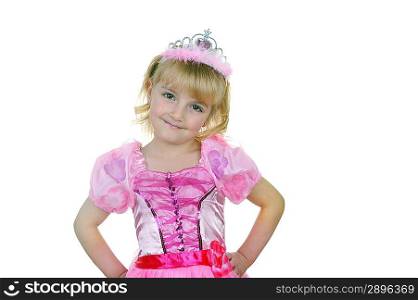 Little girl dressed as princess in pink with tiara