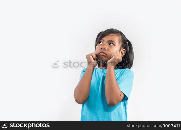 little girl feel angry in studio shot