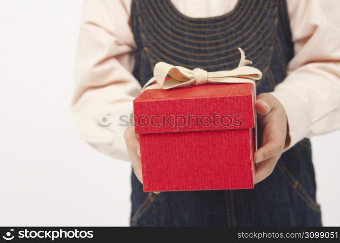 little girl holding a present