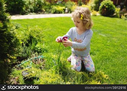 Little girl holding flower, summer outdoor