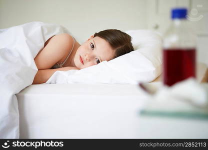 Little Girl in Bed with a Cold