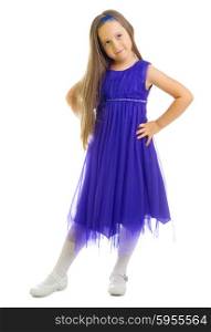 Little girl in blue dress isolated