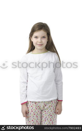 Little girl in nightwear isolated on white