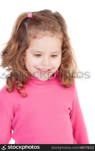 Little girl in pink isolated on a white background