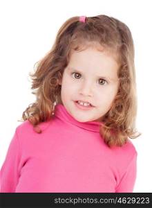Little girl in pink isolated on a white background
