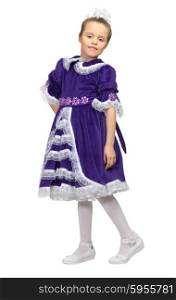 Little girl in purple dress isolated
