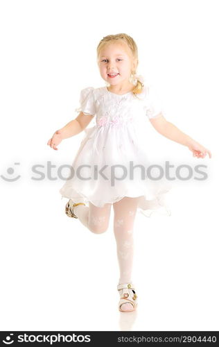 Little girl. Isolated over white.