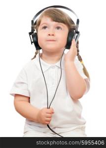 Little girl listen music by ear-phones