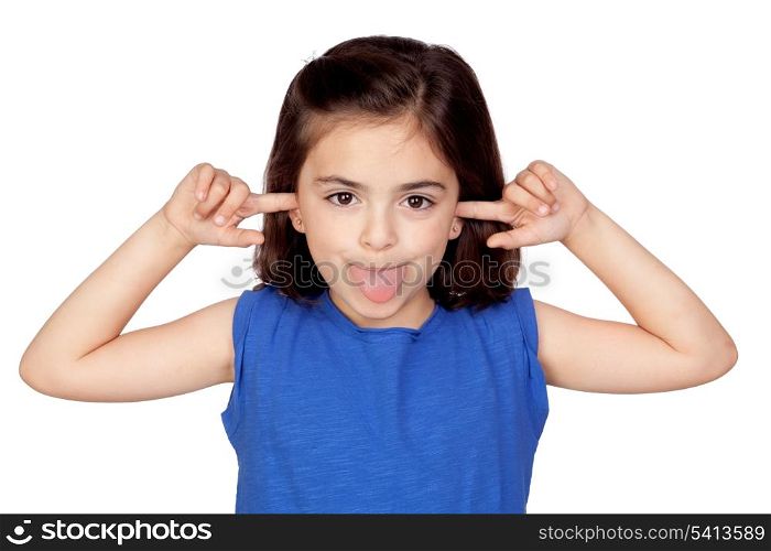 Little girl mocking isolated on a over white background
