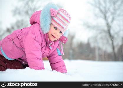 Little girl on snow