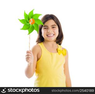 Little girl playing with a toy windmill