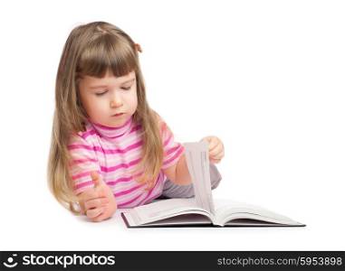 Little girl reading book isolated