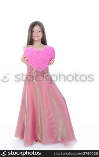 little girl with a beautiful heart. Isolated on white background