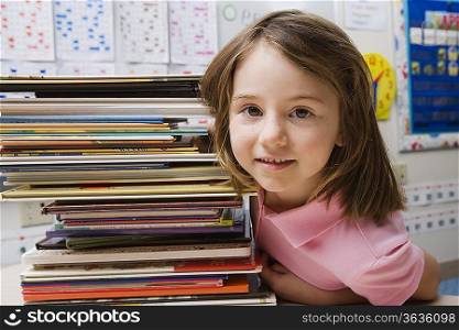 Little Girl with a Stack of Books