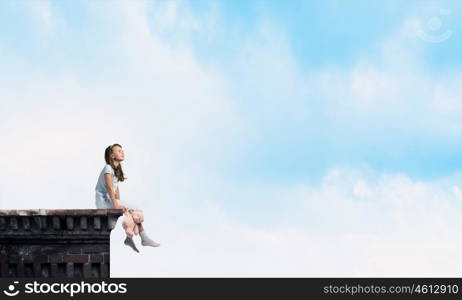 Little girl with bear. Cute girl wearing pajamas with toy bear in hand on top