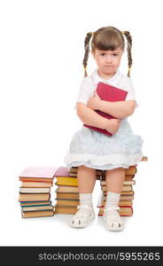 Little girl with books isolated