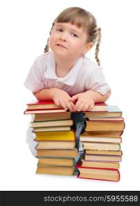 Little girl with books isolated