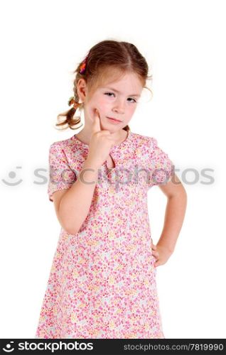 Little girl with braids on the white background