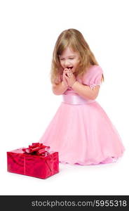 Little girl with gift box isolated