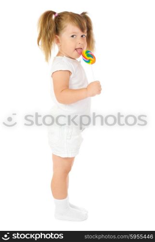 Little girl with lollipop isolated