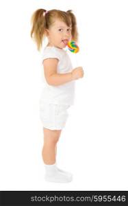 Little girl with lollipop isolated