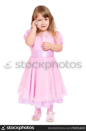 Little girl with mobile phone isolated