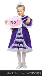 "Little girl with "No" banner isolated"