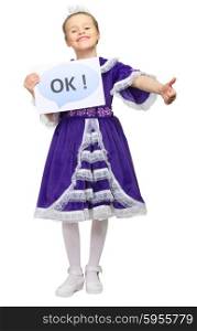 "Little girl with "OK" banner isolated"