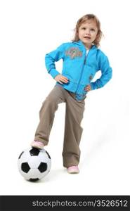 Little girl with soccer ball on the white background