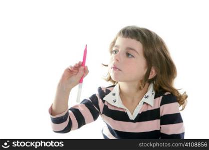 little girl writing marker copy space copyspace message on white