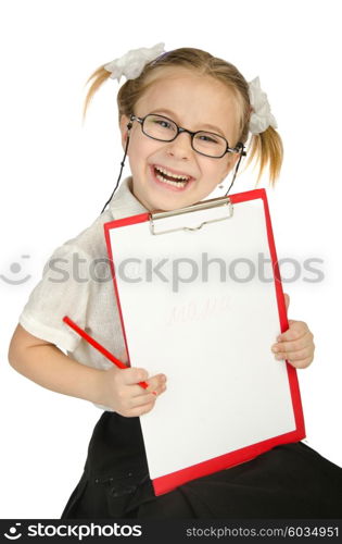 Little girl writing with pencils