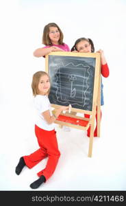 little girls and blackboard