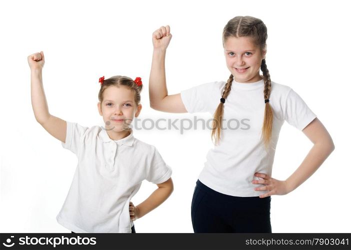 Little girls celebrate isolated on white