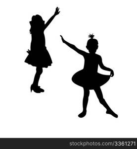 Little girls dancing illustration, isolated silhouettes