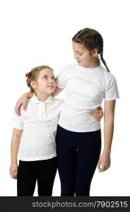 Little girls hugs isolated on white