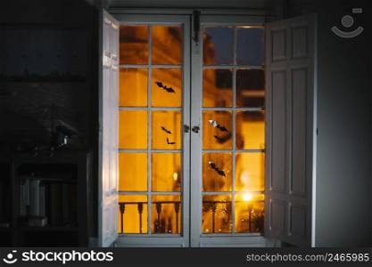 little halloween paper bats window room