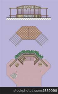 Little house color drawing wooden pergola jpg