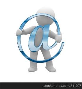 Little human hold a big silver email symbol