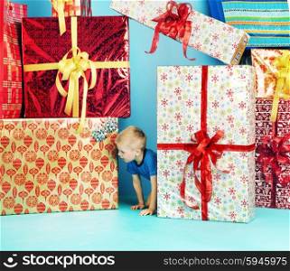 Little man looking for his presents