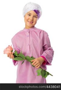 Little muslim girl with rose isolated