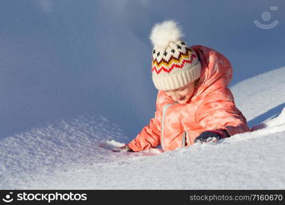 little Norwegian girl smiling. Fun winter. Norway