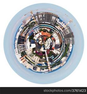 little planet - urban spherical panorama of Moscow living district isolated on white background