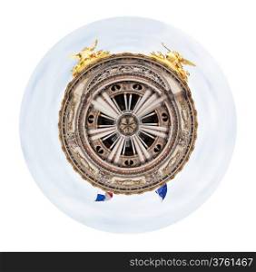 little planet - urban spherical view of Facade Palais Garnier (Paris Opera House) in Paris isolated on white background