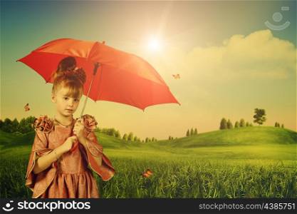 Little Princess on the summer meadow, female portrait