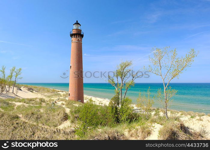 Little Sable Point Lighthouse in dunes, built in 1867, Lake Michigan, MI, USA